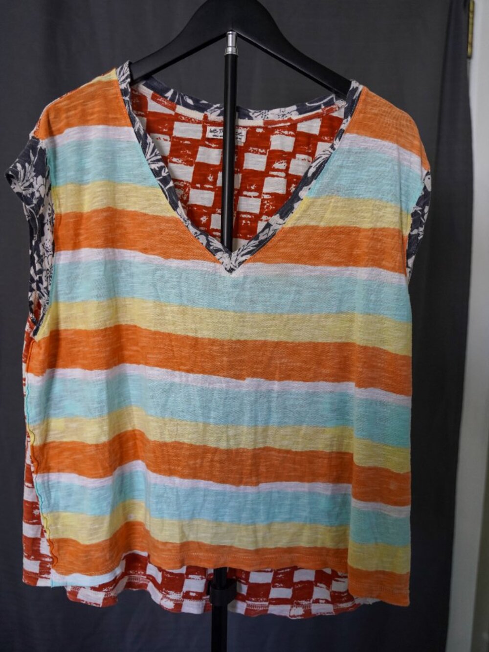 Free People We The Free Colorful Pattern V Neck Short Sleeve Top Size S boho